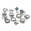 Anillo de traje bohemio europeo y americano moda femenina personalidad cristal tallado corazón corona joyería set de 13 piezas pulsera