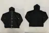 Moletom com zíper e fivelas de metal de várias fileiras, estilo high street americano, estilo funcional, ombros caídos, corte solto, moletom casual liso