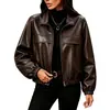 Chaqueta de cuero estilo coreano, fresca y elegante, para personas petite, abrigo de otoño retro con solapas europeas y americanas