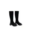 Botas de Caballero Estilo Americano con Retazos de Gamuza Marrón para Mujer, Tacón Grueso, Suela Gruesa, Caña Recta, Botas Largas que Estilizan las Pantorrillas, Botas Altas Versátiles para Mujer