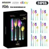 Cubiertos de Acero Inoxidable Transfronterizo de Amazon Cuchillo y Tenedor 1010 Cuchillo, Tenedor y Cuchara de Estilo Occidental Juego de 24 Piezas Cuchillo y Tenedor para Carne Caja de Regalo