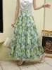 Saia Midi Longa A-Line Estampada Patchwork Retrô para Mulheres 2026 Novo Estilo de Verão Cintura Alta Cobre o Quadril Casual Versátil