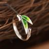 Anillo de plata S925 Rey Ciervo Dorado moda artística plata quemada hojas azules hojas de bambú anillo abierto de bambú anillo femenino regalo