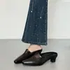 Pele de Ovelha~Chinelos Mules Salto Alto Grosso Para Ir ao Trabalho Outdoor Slip-ons Sandálias Casuais Mules de Salto Alto Bico Fechado