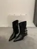 Encuentro de Primera Temporada 2026 Nuevas Botas de Otoño Individuales Cuero Retro Hebilla Pantalones de Media Pantorrilla