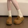 Zapatos estilo Birkenstock cálidos con forro de felpa para mujer, nueva colección otoño/invierno 2026, suela gruesa, que aumentan la altura, punta cerrada, estilo media pantufla, retro, mullidos y con forro de algodón