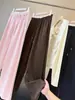 Calça pantalona rosa de cintura alta redutora para mulheres, novo estilo de outono, solta e modeladora, com cordão, fluida, calça casual macia e reta