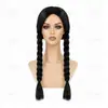 Peluca nueva de cosplay transfronteriza, peluca negra de doble trenza, peluca de disfraz de la Familia Addams, peluca completa para toda la cabeza, en stock