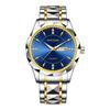 Reloj de hombre popular de TikTok Jinshidun reloj mecánico falso dorado correa de acero calendario reloj de cuarzo transparente al por mayor reloj de hombre