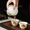 Juego de Té Portátil para Viaje Taza de Cerámica para Infusión Rápida Una Tetera Dos Tazas Patrón de Dragón Juego de Té Kung Fu Caja de Regalo para Preparar Té al Aire Libre
