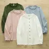 Venta directa del fabricante: Camisa de Mujer Manga Larga con Cuello de Encaje Fruncido Estilo Japonés, Gasa de Algodón de Doble Capa, Blusa Artística de Corte Amplio para Mujer
