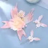 Conjunto de Acessórios de Cabelo Flor de Gaze Borboleta Peônia Rosa, um Conjunto Completo de Acessórios Que Complementa o Estilo Hanfu e Cria uma Atmosfera Delicada e Primaveril