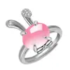Uma Variedade de Anéis de Coelho para Meninas Macios e Fofos, Decoração de Diamante Rosa, Coelho Estilo Ins Vestidinho, Coelho Fofo e Adorável, Anel de Pedra Hibisco