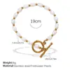 Novo Conjunto Europeu e Americano de Colar e Pulseira com Fivela Ot de Aço Inoxidável e Pérola de Água Doce Simples Banhado a Ouro 18K