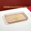 Bandeja rectangular festiva para mesa de centro de sala de estar, tazas de té, vasos de agua, bandeja dorada de la fortuna, bandeja para dulces y frutas de inauguración con bordes dorados