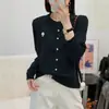 Novo Cardigã de Tricô Gola Redonda para Mulheres Estilo Primavera e Outono Cor Sólida Bordado de Cogumelo Casaco Suéter Manga Longa Solto Versátil