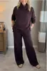 Conjunto de Dos Piezas para Mujer 2025 Europeo y Americano Transfronterizo Nuevo Otoño e Invierno Sudadera Color Sólido Cuello Alto Top Casual Elegante para el Trabajo