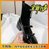 Botas Súper Suaves de Celebridad de Internet de Moda Dopamina Elegantes Adelgazantes 2026 Botas de Tobillo con Tacón Grueso Adelgazantes Mary Jane de Retazos Tipo Calcetín para Mujer