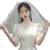 Nuevo velo de perlas hilo suave alto corto para fiesta de bodas foto novia velo de novia