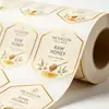 Etiquetas para rollos de miel troqueladas a medida, vinilo, impermeables, resistentes a los rayos UV, diseño de abeja dorada, pegatinas adhesivas de alta calidad