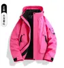 Jaqueta de inverno laranja 3 em 1 para homens e mulheres, com capuz, impermeável, com forro de fleece, jaqueta para montanhismo ao ar livre para pessoas petites