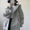Casaco de primavera e outono transfronteiriço, moletom cinza com capuz unissex, jaqueta casual com zíper e forro de fleece, casaco masculino