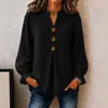 Moda europea y americana transfronteriza Amazon TK nueva para mujer otoño e invierno top de manga larga con cuello en V de color liso con botones