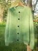 Cardigan de Lã Floral Escovada para Mulheres 100% Caxemira Pura Tricô Elegante Peça de Tricô Solta Engrossada Camisa de Base Top