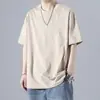 Camiseta de manga curta Marca de moda japonesa camiseta de manga curta masculina verão alta rua americana bonito Pura Pesada casual ombro caído meia manga