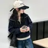 Nuevas sudaderas de otoño para niñas mayores, ropa infantil, conjuntos de dos piezas para primavera y otoño para niñas, tops con cuello tipo dos piezas falsas, versátiles y modernos
