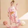 Pijama infantil de uma peça para meninas, verão, algodão, manga curta, à prova de chutes, calça de dormir feminina, saia, mãe e filha, roupa de dois usos