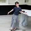 Conjunto de Camiseta de Manga Corta y Falda a Cuadros para Niñas Verano Ropa Infantil Conjunto de Dos Piezas de Moda