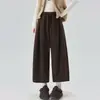 Pantalones Anchos Cortos de Cachemira para Mujer, Otoño/Invierno, Tiro Alto, Adelgazantes, Sueltos, Casuales, Pierna Recta, Ocho Puntos, Pantalones Banana