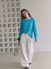Top azul fino de seda de hielo estilo coreano con espalda hueca para mujer, cubierta de verano para aire acondicionado, camiseta de manga larga con protección solar 512