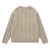 Suéter masculino gola V com mangas raglan em tricô trançado, pulôver solto de manga longa, estilo retro old money