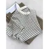 Camiseta de Manga Corta a Rayas con Cuello Redondo Estilo Francés para Mujer, Diseño Holgado, Top Único y Hermoso de Algodón Puro, Verano 2026
