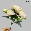 Flores Artificiales con 5 Cabezas Pequeñas Mezcladas con Peonías, Flores de Seda Artificiales de Comercio Exterior Transfronterizo para Exhibición en Casa, Accesorios de Fotografía, Flores Falsas