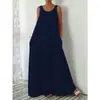 Vestido de verano largo independiente transfronterizo europeo y americano para Amazon, vestido casual suelto sin mangas de color sólido ajustado