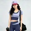 Traje deportivo de dos tonos para fitness para mujer, top de manga corta de secado rápido y pantalones largos, ropa profesional adelgazante para entrenamiento de yoga y Pilates