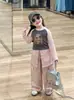Otoño 2024 Nueva Ropa Infantil Coreana para Niñas Estilo Jazz Manga Raglán Camiseta Interior Pantalones Coulotte con Estampado de Culo