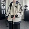 Sudadera chaqueta de punto con cuello de solapa de tres rayas para hombre, nuevo estilo primavera y otoño, corte holgado, talla grande, chaqueta retro deportiva a rayas