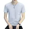 Camiseta de manga corta para hombre con cuello de jardín, verano, coreana, ajustada, base, camiseta de media manga Joker para hombre, una generación de cabello
