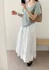 Camiseta de Verano 2026 de Lino Acetato Huevo de Ganso Cuello en U Manga Corta para Mujer Lyocell Tencel Fresca y Transpirable Camiseta Base
