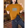 Camiseta de Algodão Puro de Manga Curta para Mulheres, Estilo Novo 2026, Moderna e Versátil, Top Azul Marinho com Gola Redonda para o Verão