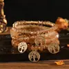 Amazon Joias Conjunto de 4 Pulseiras Multicamadas com Pingente Árvore da Vida, Quatro Pulseiras Pulseiras de Vidro Dopamina Artesanais