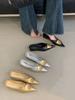 Verano 2025 Nuevo Estilo Zapatos Planos con Hebilla Metálica y Hebilla Cuadrada, Chanclas, Tacón de Aguja Metálico, Zapatos de Tacón Alto tipo Mula Puntiagudos