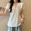 Camiseta de Verano para Mujer Talla Grande con Lazo en V y Mangas Acampanadas, Adelgazante de Manga Corta