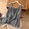 Camiseta sin mangas de color liso simple de algodón y lino para mujer, prenda exterior fina y transpirable de verano, top de lino adelgazante con tirantes