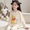 Pijama de algodão puro para meninas, estilo outono, modelo infantil de manga comprida fino, novo popular para casa na primavera e outono para meninas mais velhas