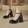 Zapatos Mary Jane Dorados y Plateados Estilo Francés para Mujer, Nuevos Tacones Altos de Correa Única con Tacón Grueso, Tallas 32-46